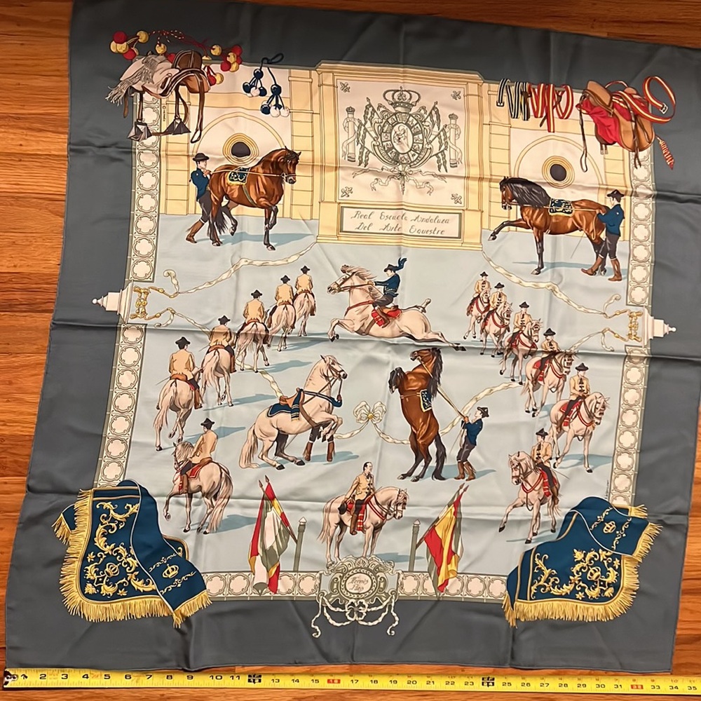 Hermes 90cm 90 Escuela Andalusia Silk Scarf Blue & Teal Equestre Equestr… - Picture 8 of 16